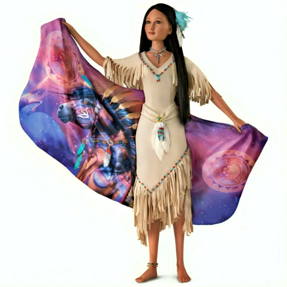 The Ashton-Drake Galleries Legend of the Spirit Pony Portrait Doll Handcrafted with Hand-Painted Details with Over 200 Beaded Faux Feather and Faux Suede-Buckskin Dress Collectors Edition by Laurie Prindle 21-Inches