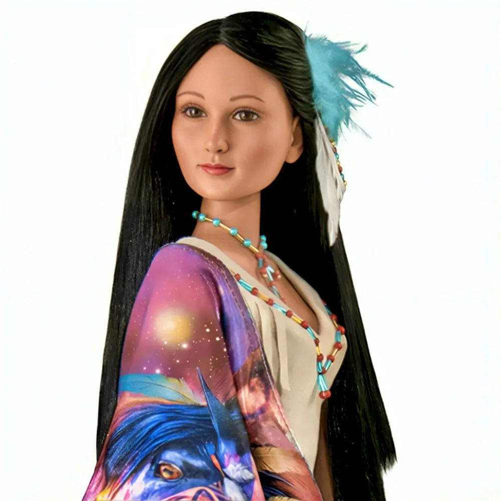 The Ashton-Drake Galleries Legend of the Spirit Pony Portrait Doll Handcrafted with Hand-Painted Details with Over 200 Beaded Faux Feather and Faux Suede-Buckskin Dress Collectors Edition by Laurie Prindle 21-Inches