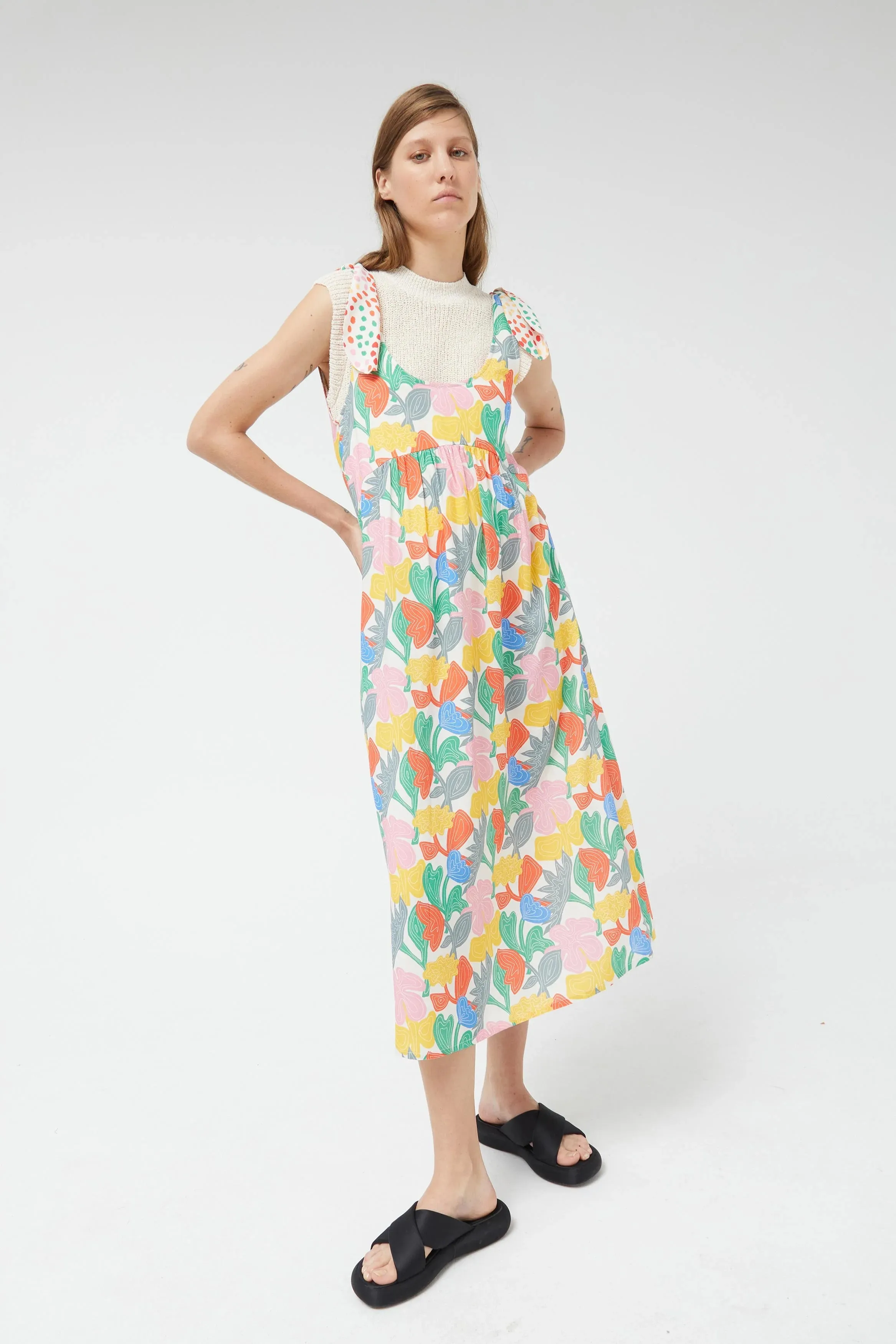 Tie Strap Floral Midi Dress