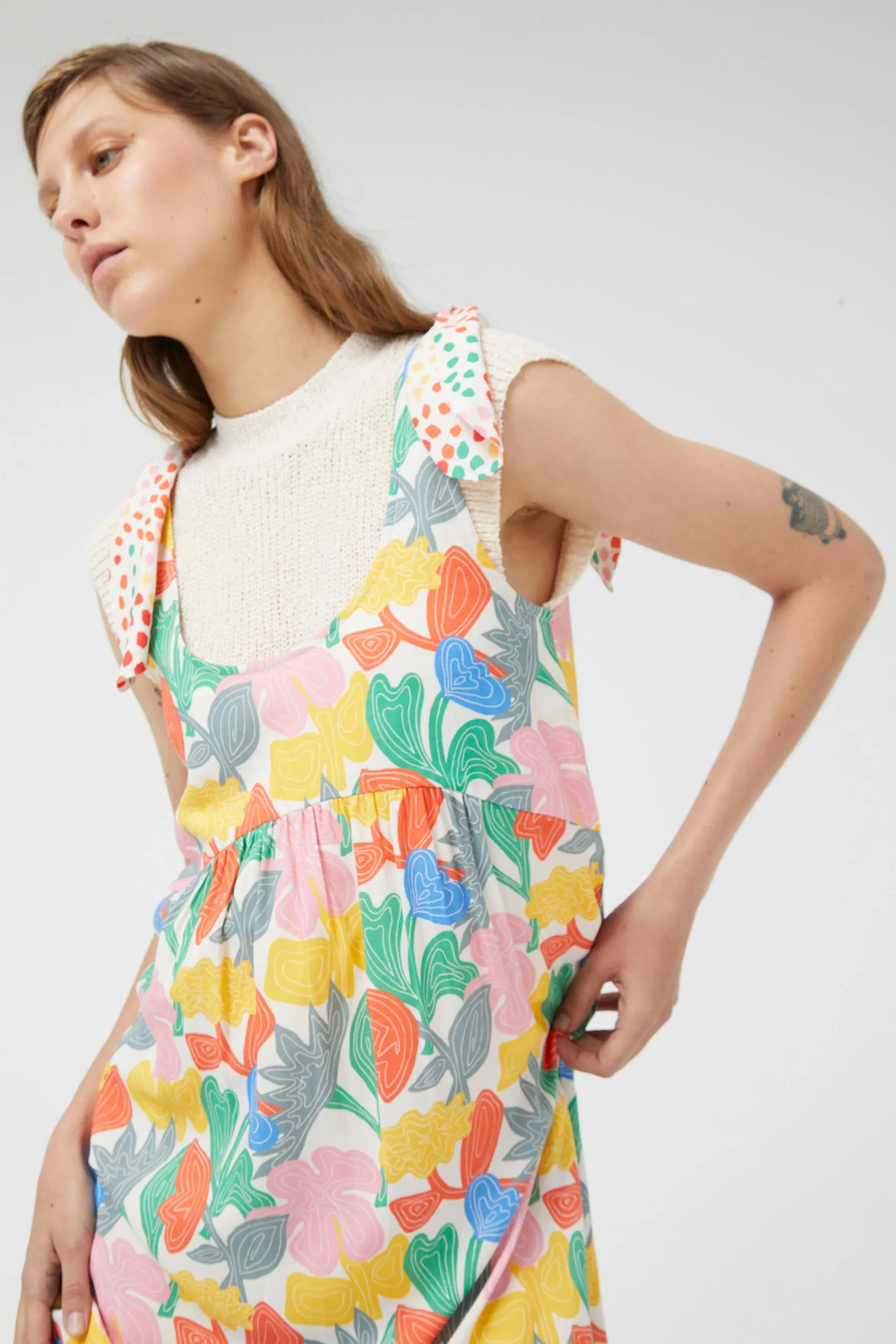 Tie Strap Floral Midi Dress