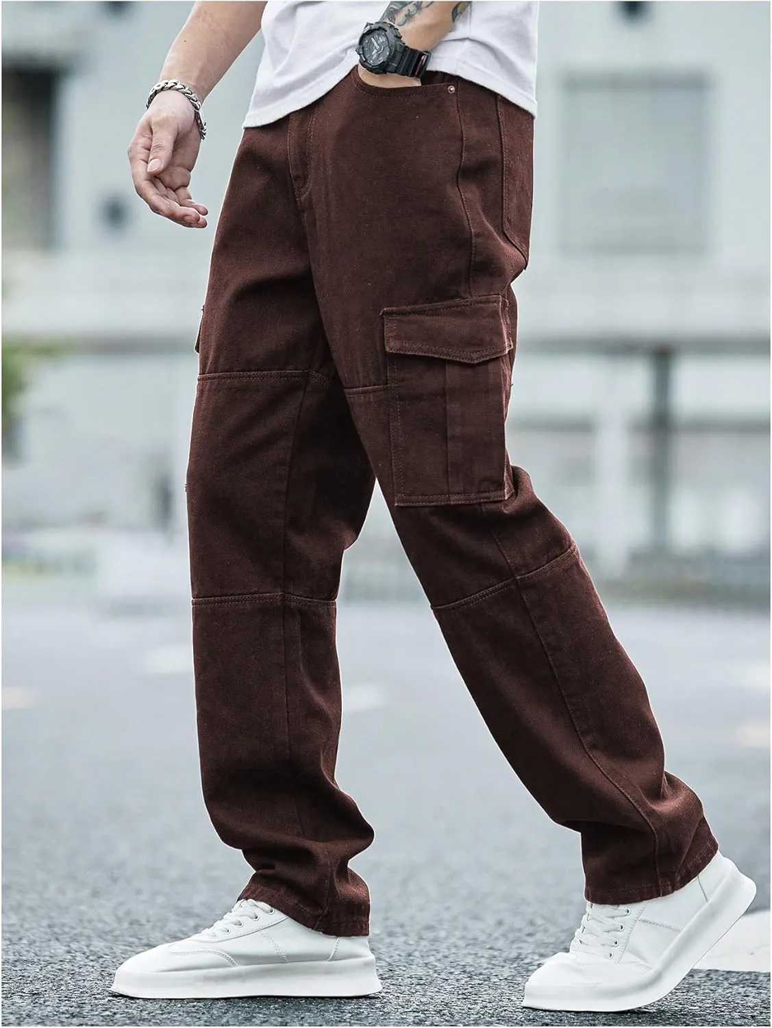 Verdusa Men's Casual Denim Cargo Pants Jeans with Cargo Pockets