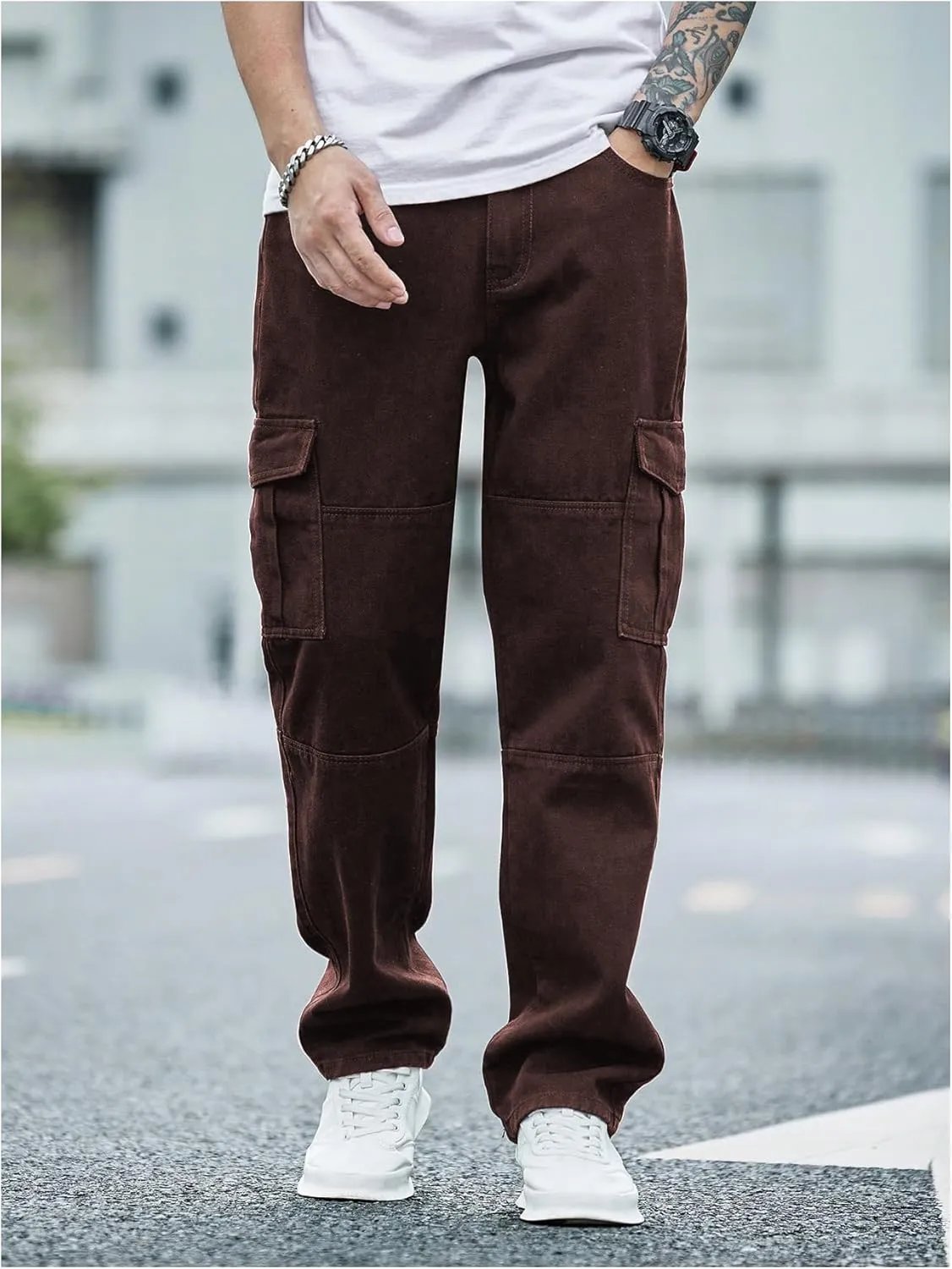 Verdusa Men's Casual Denim Cargo Pants Jeans with Cargo Pockets