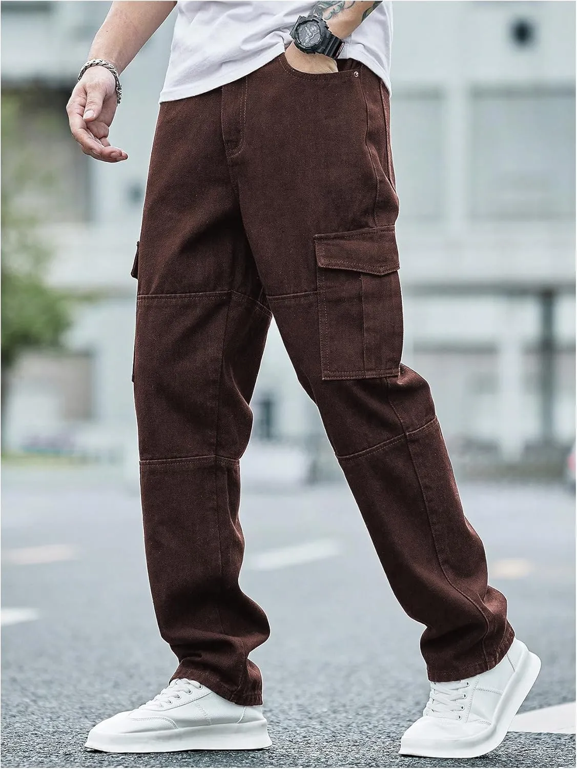 Verdusa Men's Casual Denim Cargo Pants Jeans with Cargo Pockets