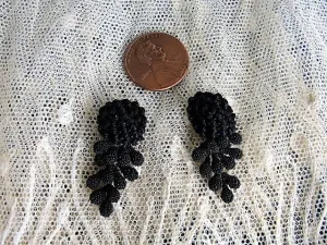 VICTORIAN Tiny Doll Size Appliques, Perfect For French Bru Bebe Dolls, Black Trim With Bobbles, Vintage Appliques,Collectible Trims
