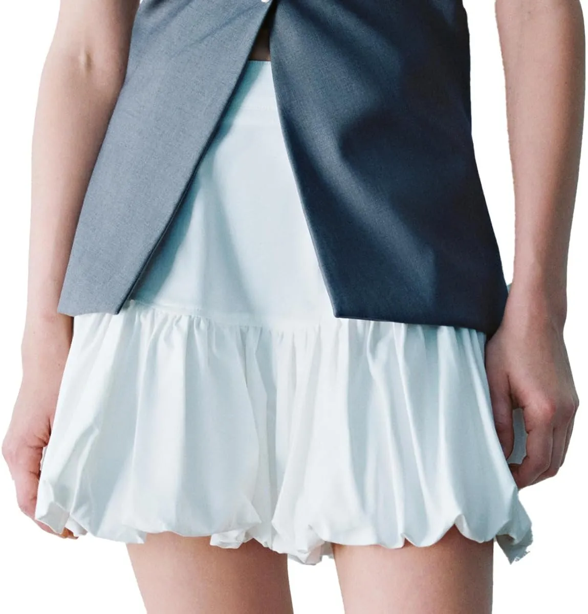 Women Bubble Mini Skirts Balloon High Waist Ruffle Hem Summer Puffy Cute A-Line Sexy Y2K Skirt
