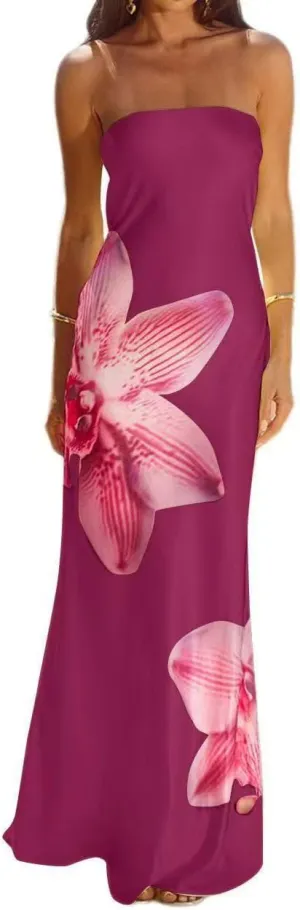 Women Strapless Floral Maxi Dress Sexy Sleeveless Backless Off Shoulder Long Summer Dress 2025