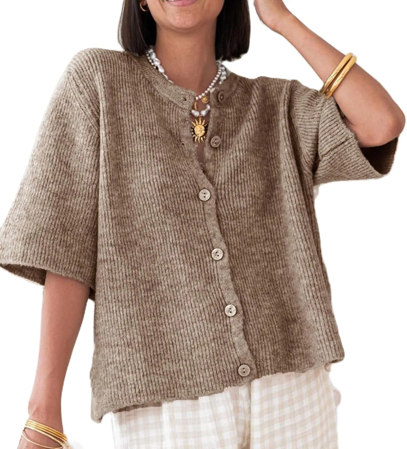 Women Y2k Crop Knit Cardigan T-Shirt Short Sleeve Button Down Casual Knitted Tees Y2k Girls Crop top Streewear
