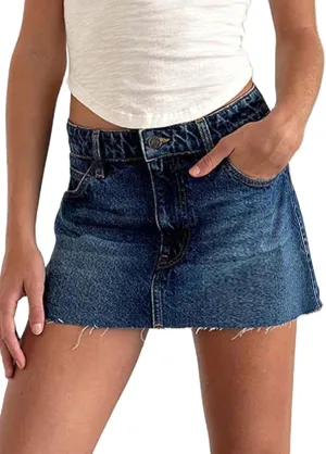 Women Y2k Denim Mini Skirt Sexy Bodycon Short Jean Skirt Low Rise Cargo Skirts with Pockets Vintage Streetwear
