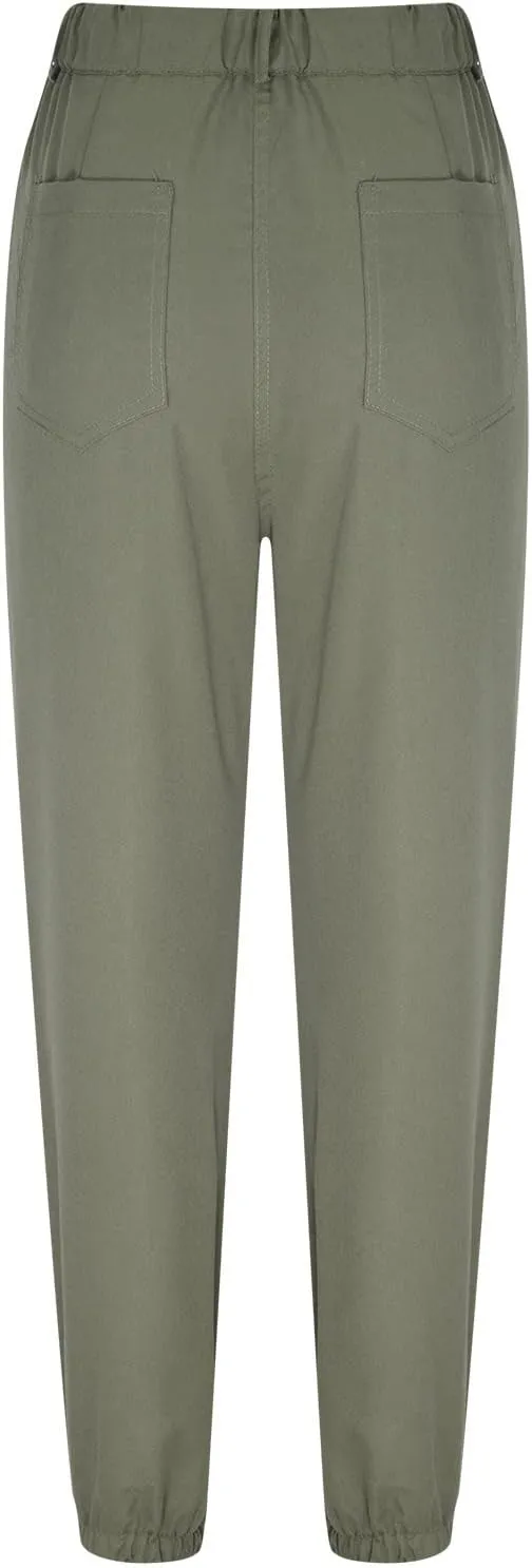 Womens Dressy Casual Slim Fit Tapered Cargo Pants Skinny High Waist Lightweight Pull On Pants with Pockets for Work