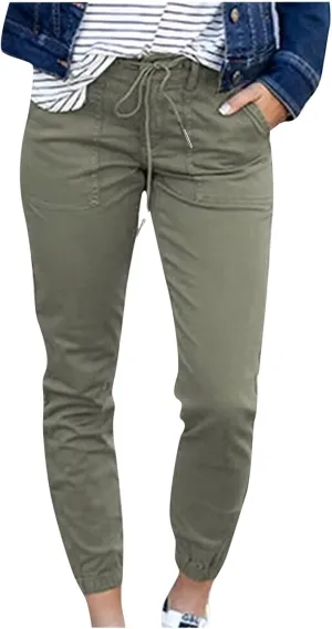 Womens Dressy Casual Slim Fit Tapered Cargo Pants Skinny High Waist Lightweight Pull On Pants with Pockets for Work
