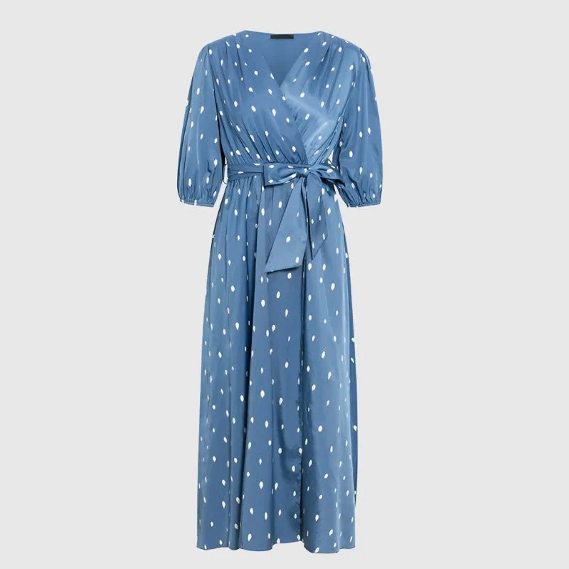 Women's Elegant Polka Dot Puff Sleeve Dress
