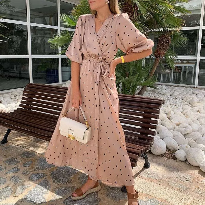 Women's Elegant Polka Dot Puff Sleeve Dress