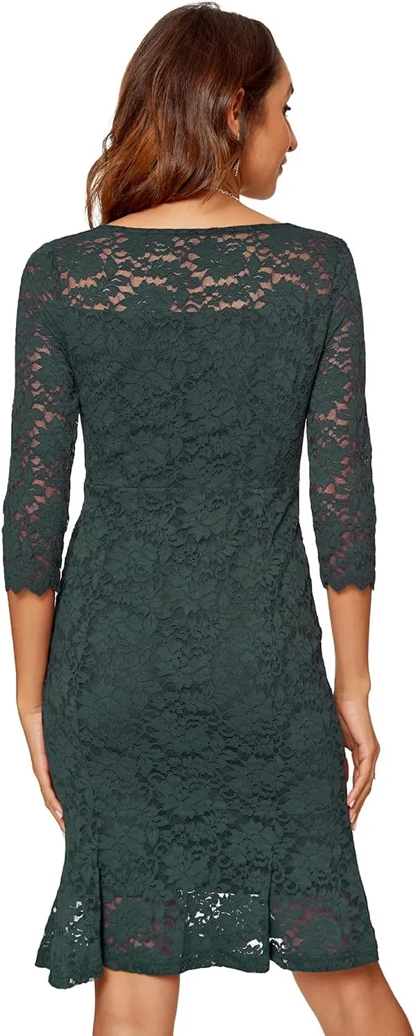 Womens Lace Floral Overlay Sexy V Neck Evening Cocktail Party Mermaid Bodycon Dresses