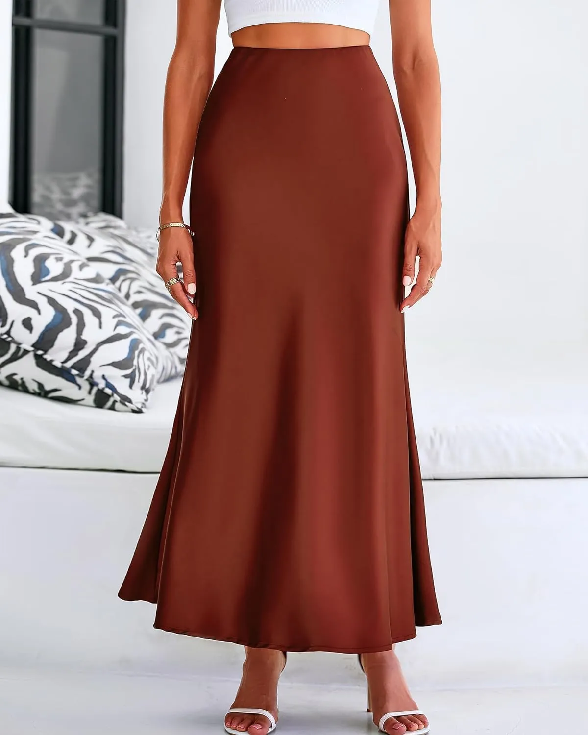 Womens Satin Maxi Skirts Elegant Silk High Waist Cocktail Party Skirt Summer Casual Tunic A-Line Long Skirts 2025