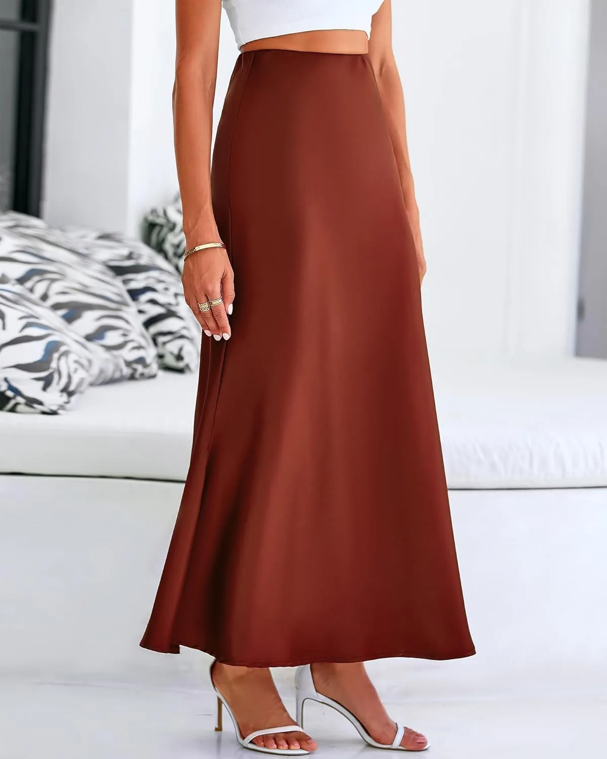 Womens Satin Maxi Skirts Elegant Silk High Waist Cocktail Party Skirt Summer Casual Tunic A-Line Long Skirts 2025