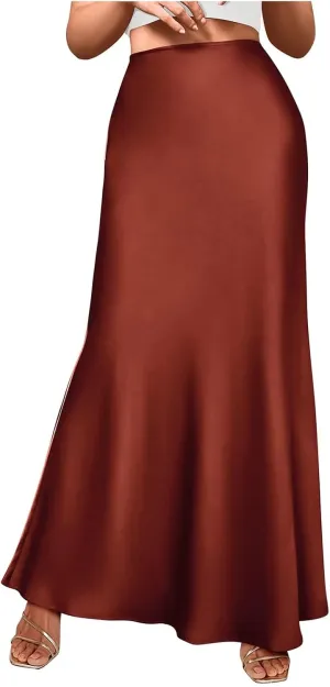 Womens Satin Maxi Skirts Elegant Silk High Waist Cocktail Party Skirt Summer Casual Tunic A-Line Long Skirts 2025