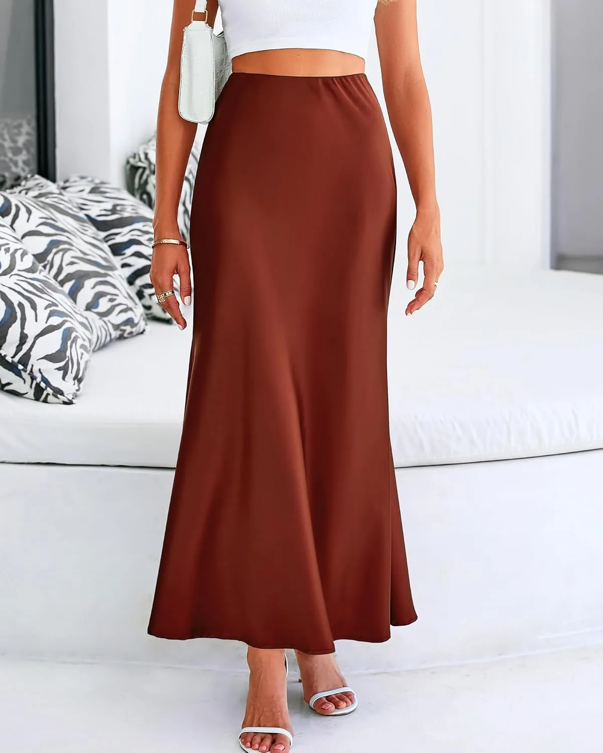 Womens Satin Maxi Skirts Elegant Silk High Waist Cocktail Party Skirt Summer Casual Tunic A-Line Long Skirts 2025