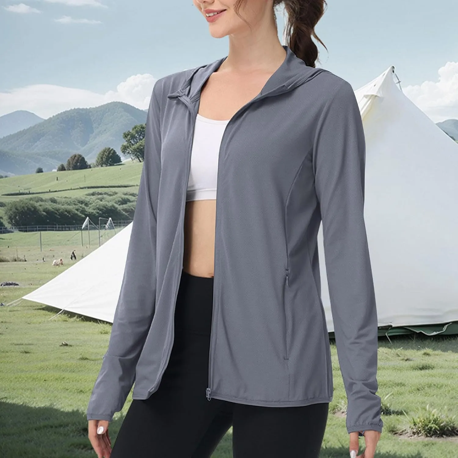 Womens UPF 50  Athletic Jacket Summer Lightweight Sun Protection Zip Up Hoodie UV Protect Long Sleeve Shirts