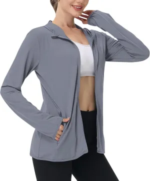 Womens UPF 50  Athletic Jacket Summer Lightweight Sun Protection Zip Up Hoodie UV Protect Long Sleeve Shirts