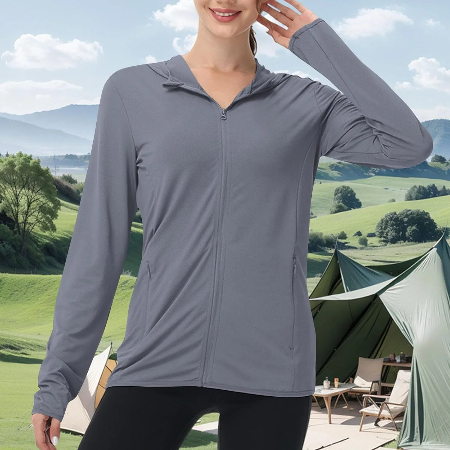 Womens UPF 50  Athletic Jacket Summer Lightweight Sun Protection Zip Up Hoodie UV Protect Long Sleeve Shirts