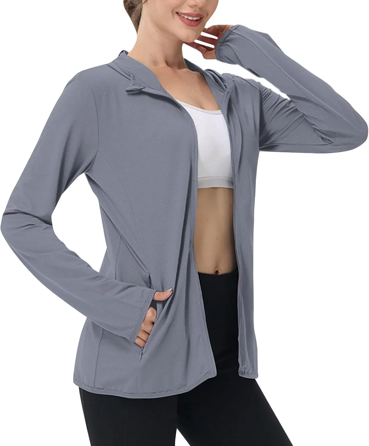 Womens UPF 50  Athletic Jacket Summer Lightweight Sun Protection Zip Up Hoodie UV Protect Long Sleeve Shirts