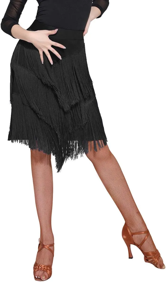 Z&X Women's Ballroom Latin Tango Slasa Dance Skirt Fringe Split Leg Halloween Party Dance Dress with Shorts