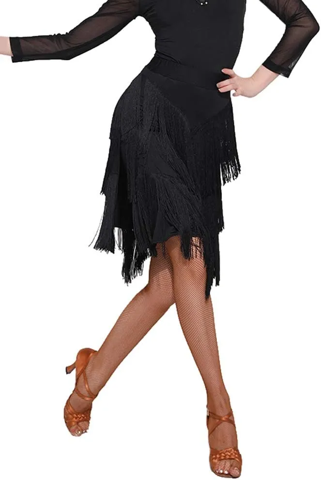 Z&X Women's Ballroom Latin Tango Slasa Dance Skirt Fringe Split Leg Halloween Party Dance Dress with Shorts