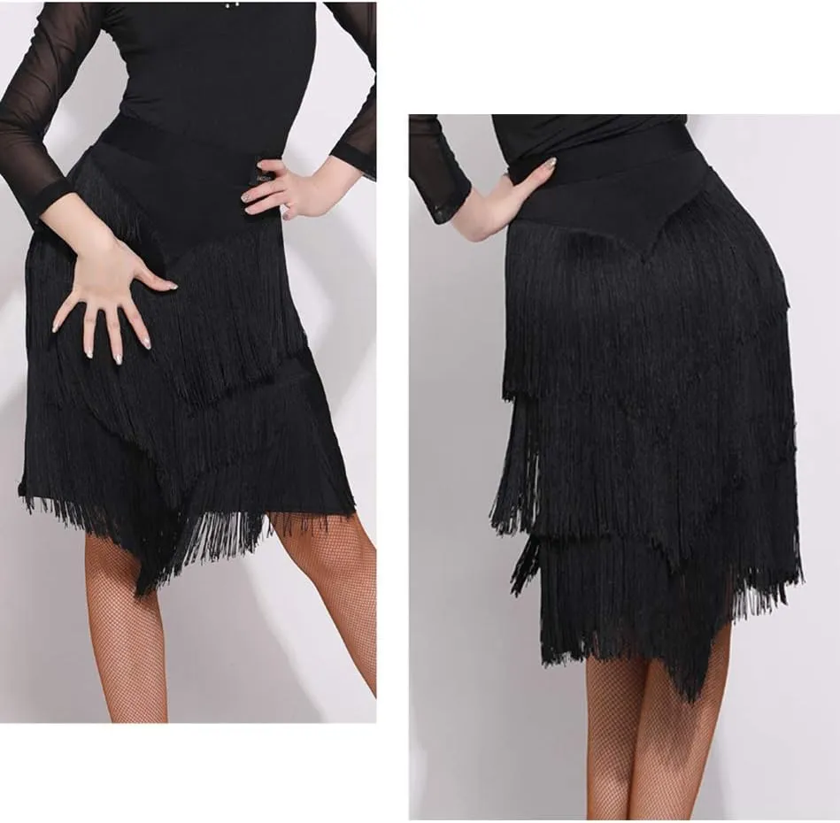 Z&X Women's Ballroom Latin Tango Slasa Dance Skirt Fringe Split Leg Halloween Party Dance Dress with Shorts